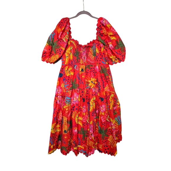 FARM Rio Good Vibes Red and Pink Floral Midi Dress - Picture 4 of 9